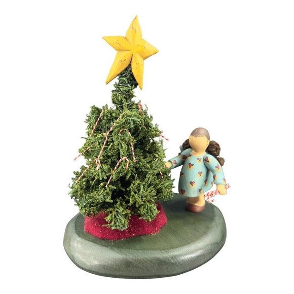 Vintage 1995 Folk Art Figure Sculpture Girl W Christmas Tree Signed Phil Wooden - Picture 8 of 10